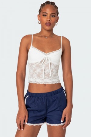 Edikted Cami Sheer Lace Tank Top Black | USA UR108790L4