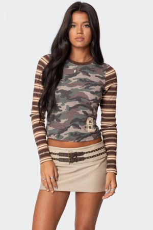 Edikted Camo & Stripe Long Sleeve Tops Mix | USA GC088458O9