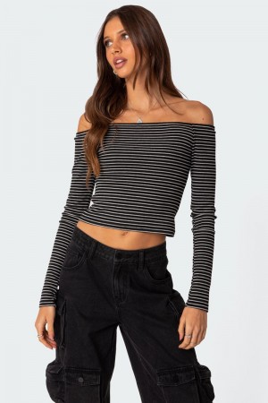 Edikted Canary Ribbed Long Sleeve Tops Black | USA WL106030J9