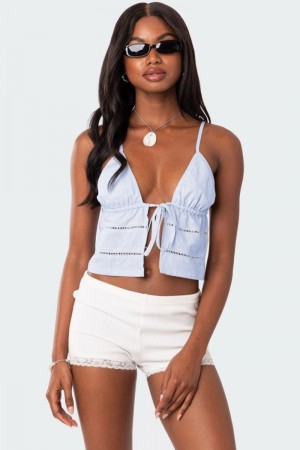 Edikted Candy Cotton Tie Front Tank Top Blue | USA WH124922E7