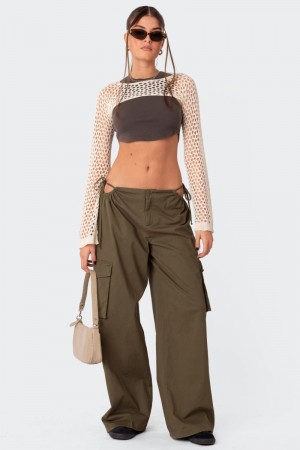 Edikted Carlo Low Rise Side Cut Out Cargo Pants Olive | USA VZ789278K7