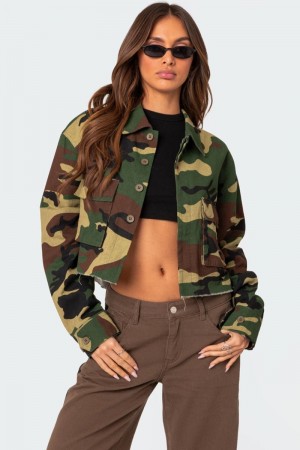 Edikted Carmen Camo Jackets Olive | USA FG408070E2
