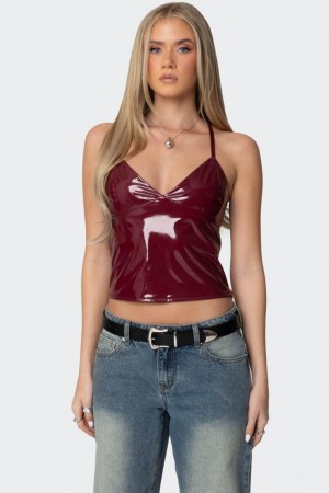 Edikted Carmie Vinyl Tank Top Burgundy | USA WY517511Z4