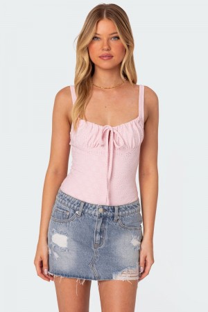 Edikted Carol Eyelet Bodysuit Pink | USA GD503750V1