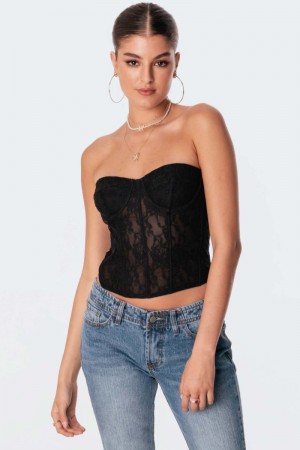 Edikted Cartia Lace Corset Strapless Tops Black | USA FT031703V9