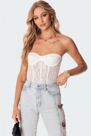 Edikted Cartia Lace Corset Strapless Tops Black | USA BV365236J5