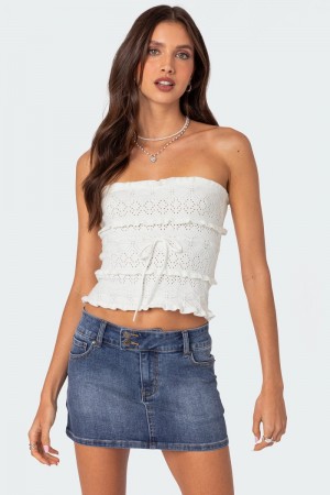 Edikted Cecily Strapless Knitted Tops Cream | USA MK812071D2