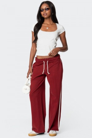 Edikted Chance Fold Over Sweatpants Pants Burgundy | USA VE631433Q0