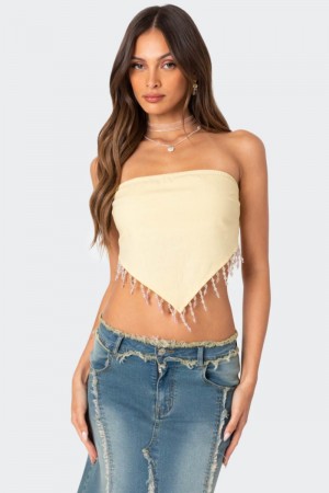 Edikted Chandelier Beaded Triangle Strapless Tops Beige | USA RV555325S0