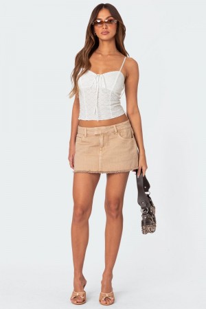 Edikted Charli Frayed Denim Mini Skirts Beige | USA TF605380V8