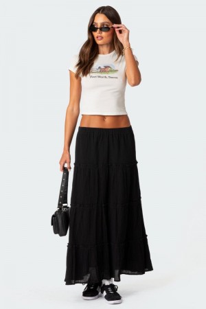 Edikted Charlotte Tiered Maxi Skirts Black | USA XE413731S9