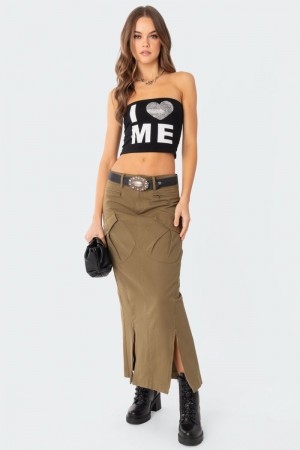 Edikted Cierra Low Rise Cargo Maxi Skirts Olive | USA WM149964R5