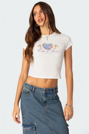 Edikted City Lovers T-Shirt Graphic Tops White | USA IM880758S8