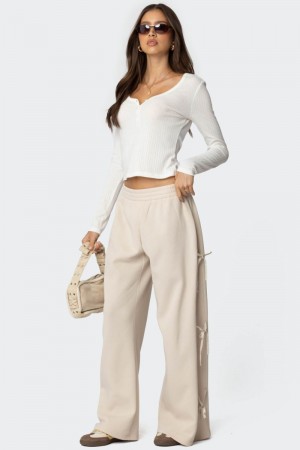 Edikted Claudette Baggy Ribbon Sweatpants Cream | USA IF875147L1