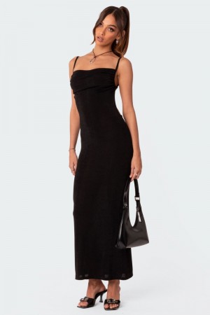 Edikted Clea Open Back Maxi Dress Maxi Dress Black | USA TS614181J5