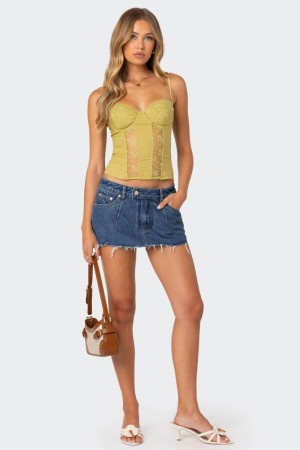 Edikted Clementine Low Rise Denim Micro Skorts Blue | USA JZ512811T6