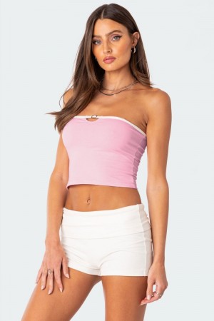 Edikted Colby Belted Tube Crop Tops Black | USA MG525862L9