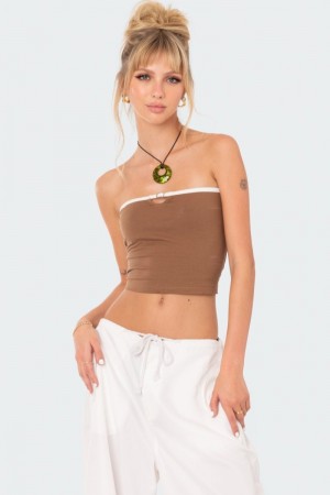 Edikted Colby Belted Tube Strapless Tops Black | USA FA635453D2