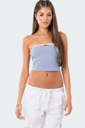 Edikted Colby Belted Tube Strapless Tops Black | USA RF563426I0