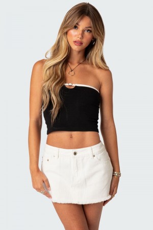 Edikted Colby Belted Tube Strapless Tops Black | USA ZJ632943Y8