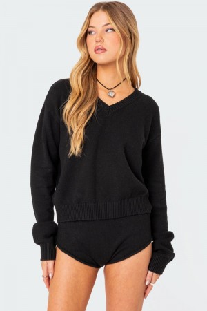 Edikted Comfort Club Oversized Sweater Black | USA PL832543K6