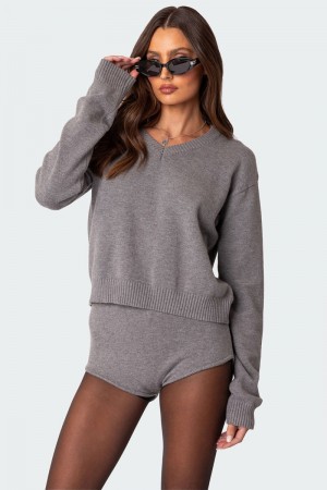 Edikted Comfort Club Oversized Sweater Long Sleeve Tops Black | USA VJ563546E2