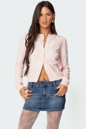 Edikted Contrast Bow Knit Cardigan Light Pink | USA ZM677587L8