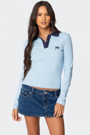 Edikted Contrast Bow Polo Graphic Tops Light Blue | USA HR192469F3