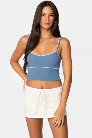 Edikted Contrast Cropped Tank Crop Tops Blue | USA QF448664G0