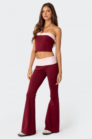 Edikted Contrast Fold Over Flared Leggings Black And White | USA ID153145M5