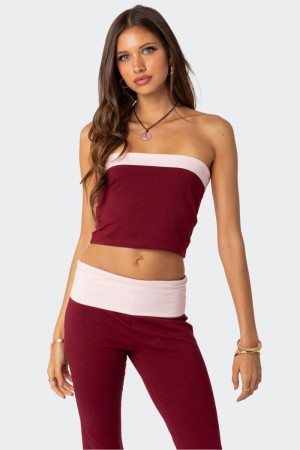 Edikted Contrast Fold Over Tube Crop Tops Black And White | USA CN698429W7