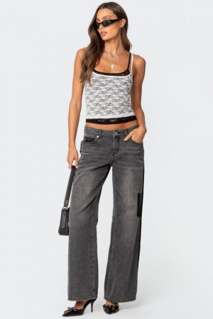Edikted Contrast Pocket Washed Low Rise Jeans Black Washed | USA QN999949C4