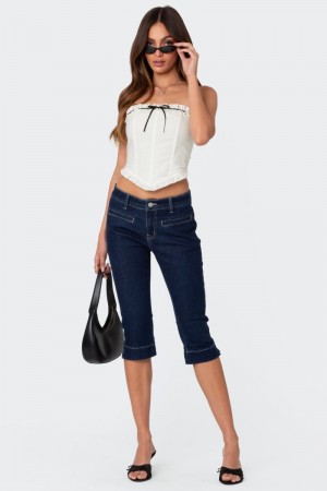 Edikted Contrast Stitchri Jeans Indigo Blue Raw Washed | USA NH035153S8