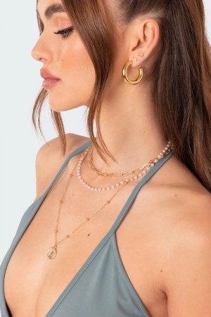 Edikted Cool Girl Layered Necklaces Gold | USA OU175217W1