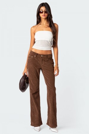 Edikted Corduroy Bootcut Flared Pants Brown | USA YS487568E4