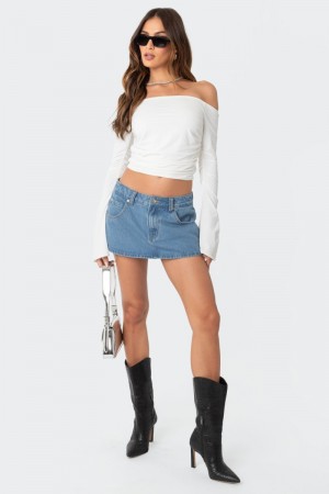 Edikted Corey Off The Shoulder Gathered Crop Tops Black | USA PY638483X8
