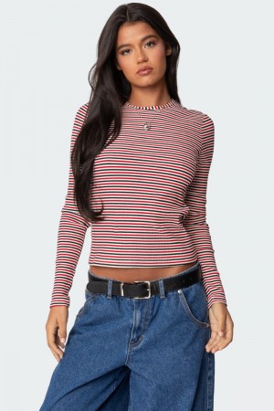 Edikted Corina Ribbed Stripey Long Sleeve Tops Mix | USA RN727792X7