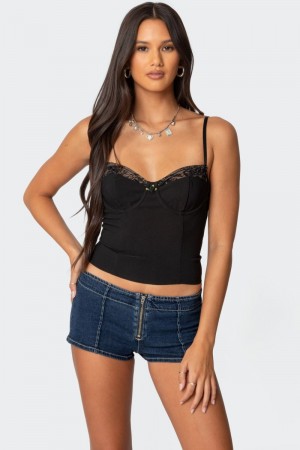 Edikted Coryn Lacey Cupped Corset Black | USA IA345344C4