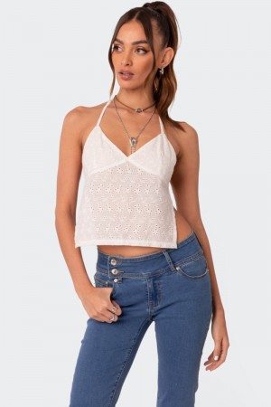 Edikted Courtney Lacey Open Back Crop Tops White | USA ZF458915D7