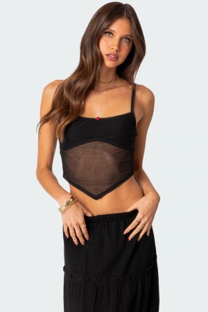 Edikted Cressida Sheer Mesh Tank Crop Tops Black | USA JW123662M5
