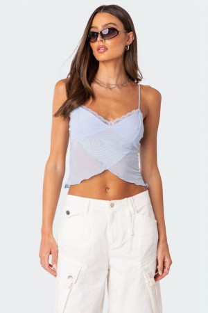 Edikted Crossover Mesh Tank Crop Tops Brown | USA OU970377E2