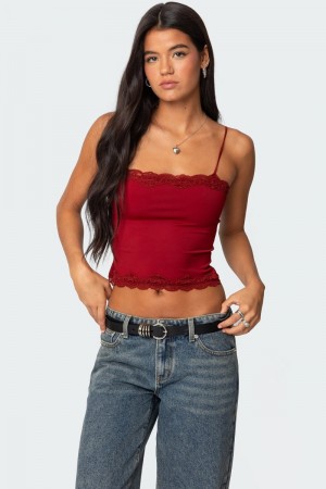Edikted Cruella Lace Trim Tank Top Black | USA IE099549I8