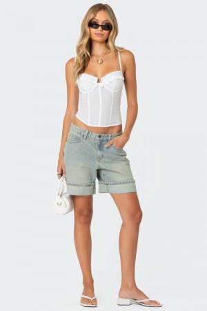 Edikted Cuffed Washed Denim Bermuda Shorts Light Blue | USA AM026792J1