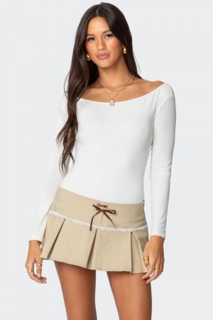Edikted Cyndi Off Shoulder Bodysuit Long Sleeve Tops White | USA TZ727852I1