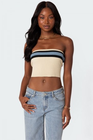 Edikted Cyprus Knit Tube Strapless Tops Beige | USA PC950425N9