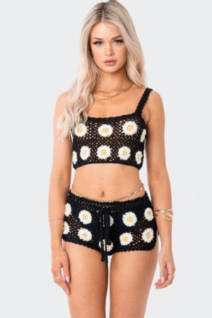 Edikted Daisy Crochet Crop Knitted Tops Black | USA QB864116I0