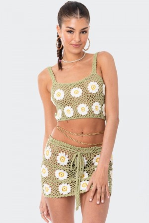 Edikted Daisy Crochet Crop Tops Black | USA UY095339R7