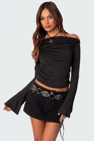 Edikted Dana Gathered Long Sleeve Tops Black | USA WD722092B6