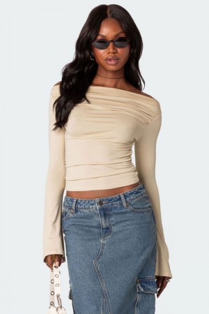 Edikted Dana Gathered Long Sleeve Tops Black | USA WO445884P9