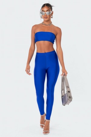 Edikted Daphne Shiny Leggings Pants Blue | USA FB316081O3